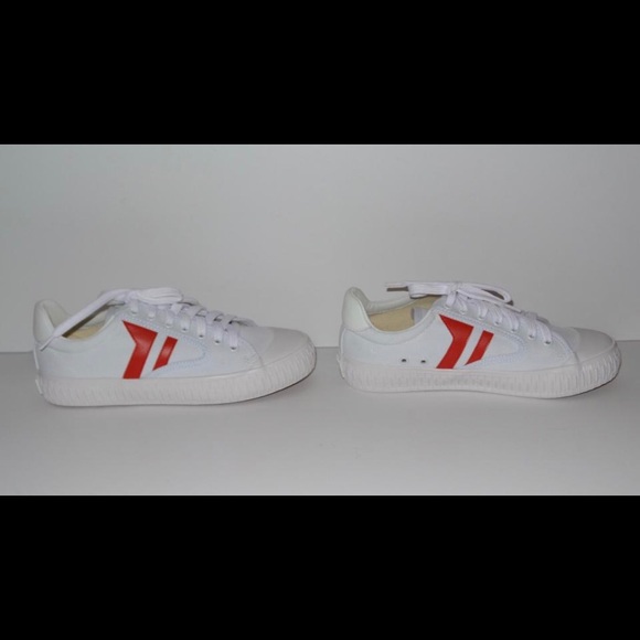 CELINE PLIMSOLE WHITE /RED CANVAS LACE UP SNEAKERS - Picture 3 of 8